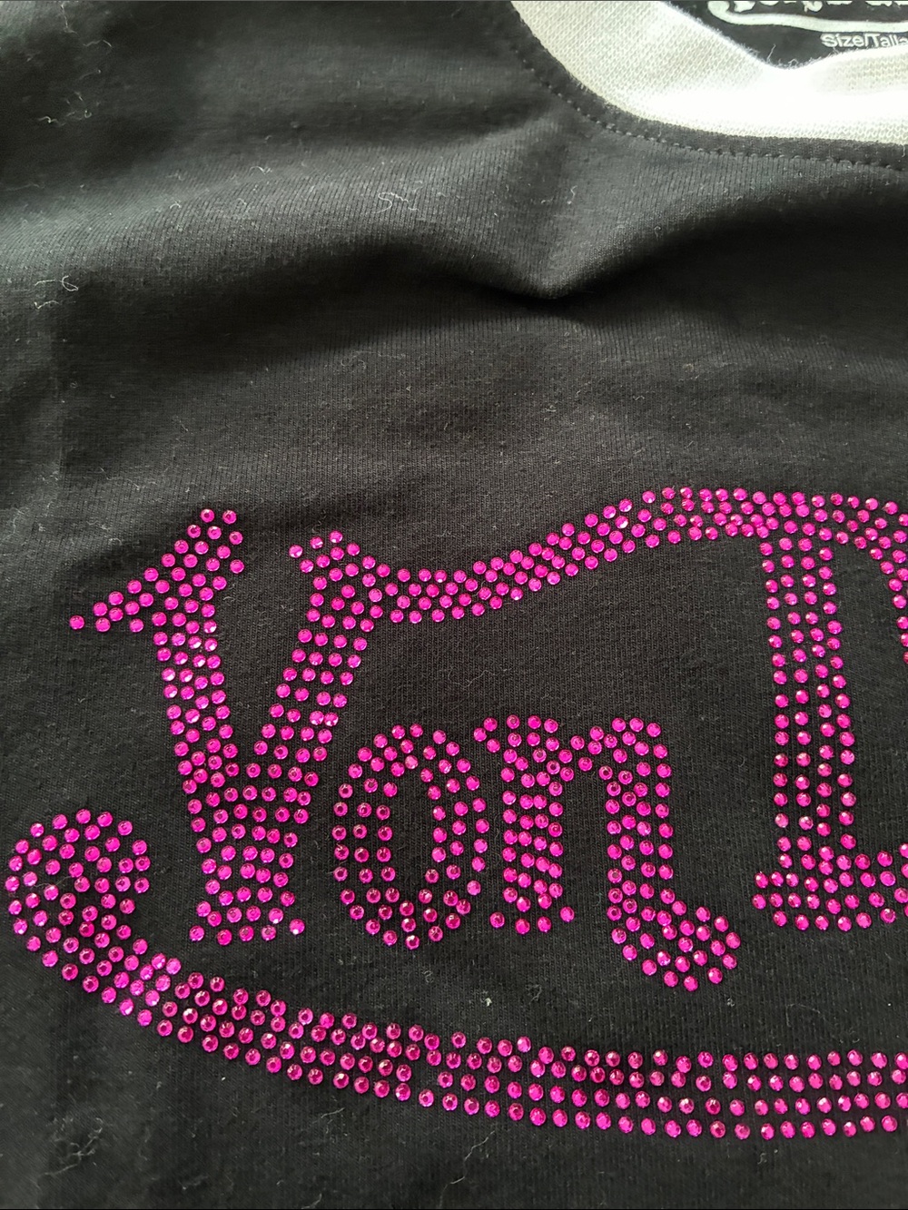 Von Dutch Black Tee with Pink Rhinestone Logo and White Trim - Picture 2 of 4